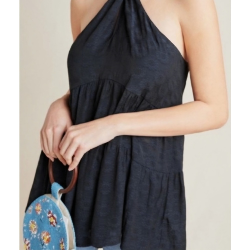 NWT RTL $80 Anthropologie Black Jacquard  Halter Top boho romantic festival SZ M